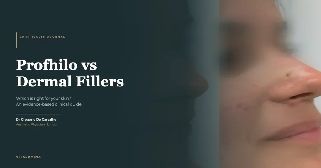 Profhilo and dermal filler comparison guide by Dr Gregorio De Carvalho at Vitalumina London